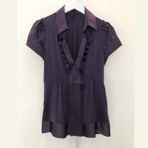 BCBG PURPLE SILK RUFFLED CAP SLEEVE TOP SIZE SMALL